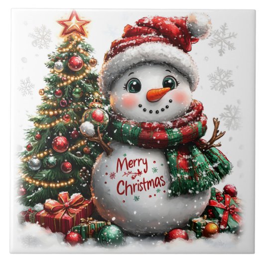 クリスマス雪だるま タイル (正面)