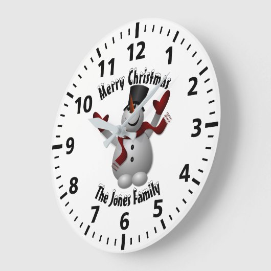 クリスマス雪だるま パーソナライズされた ラージ壁時計 (傾斜)