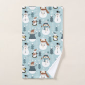 クリスマス雪だるま，ペンギンと木 バスタオルセット (ハンドタオル)