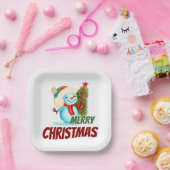 クリスマス雪だるま ペーパープレート (パーティー)