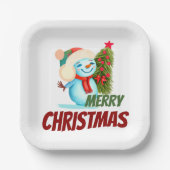 クリスマス雪だるま ペーパープレート (正面)