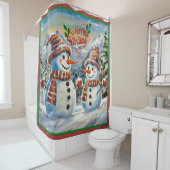 クリスマス雪だるま、メリー・クリスマス。 シャワーカーテン (インサイチュ)