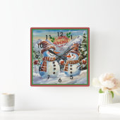 クリスマス雪だるま、メリー・クリスマス。 スクエア壁時計 (ホーム)