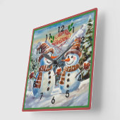 クリスマス雪だるま、メリー・クリスマス。 スクエア壁時計 (傾斜)