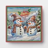 クリスマス雪だるま、メリー・クリスマス。 フォトプラーク (正面)