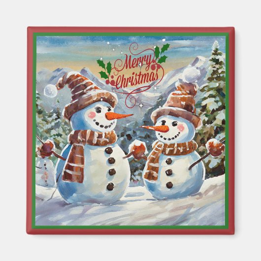 クリスマス雪だるま、メリー・クリスマス。 マグネット (正面)