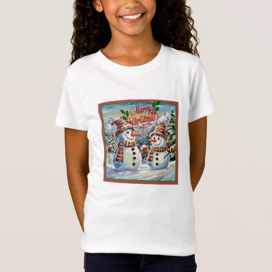 クリスマス雪だるま、メリー・クリスマス。 Tシャツ (正面)