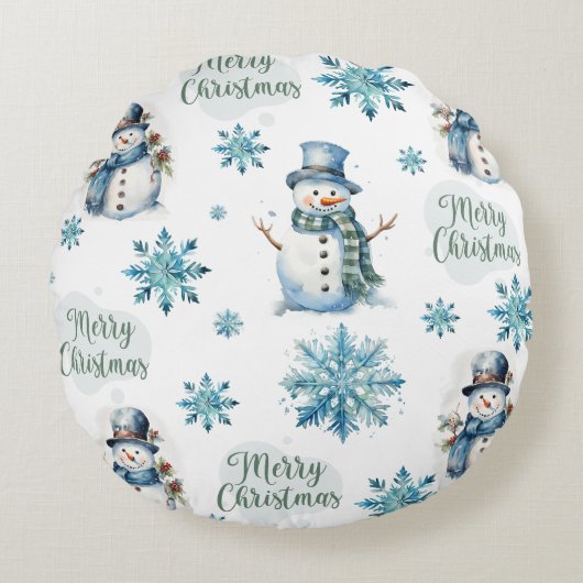クリスマス雪だるま ラウンドクッション (正面)