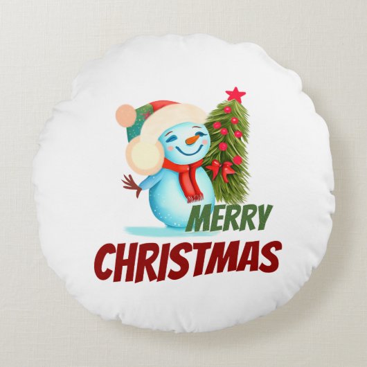 クリスマス雪だるま ラウンドクッション (正面)