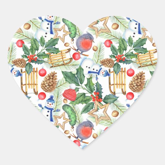 クリスマス雪だるま，松のコーン，ホリー，スレッド，スター ハートシール (正面)