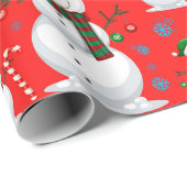 クリスマス雪だるま、雪片、キャンディーケーンレッド ラッピングペーパー (ロールコーナー)