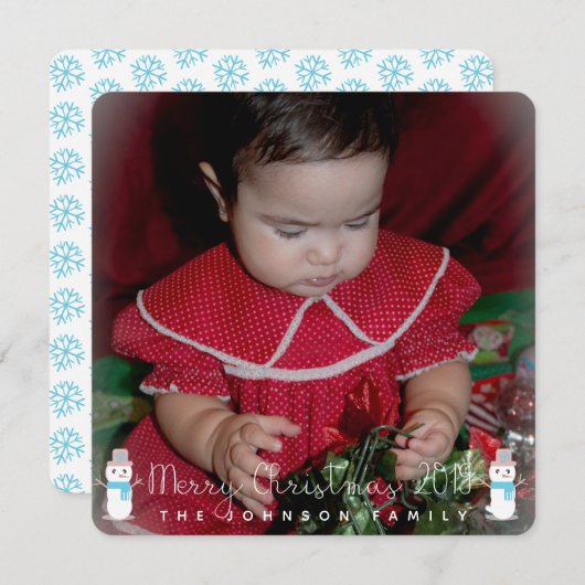 クリスマス雪だるまBabys Kidsフォトグリーティング 招待状 (正面/裏面)