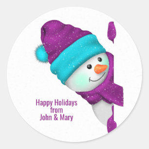 クリスマス雪だるまRの雪のクラシック中のかわいい ラウンドシール