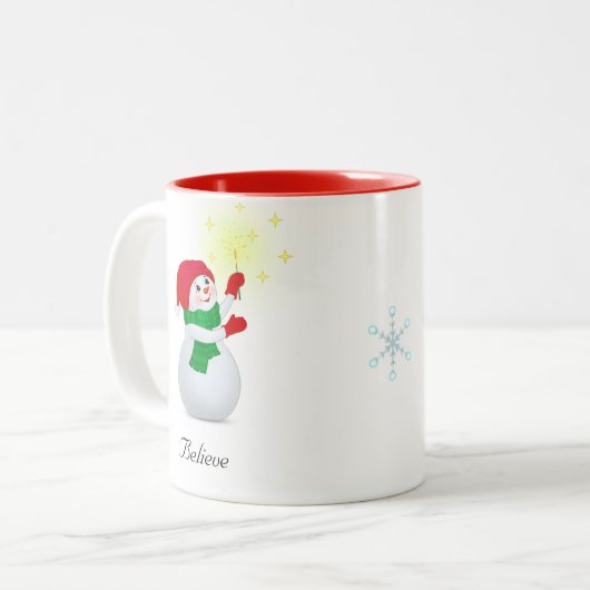 クリスマス雪だるまTシャツ ツートーンマグカップ (正面左)