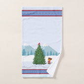 クリスマス雪のシーンと雪だるまと子犬 バスタオルセット (ハンドタオル)