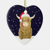 クリスマス雪のスコットランドの高地の牛 セラミックオーナメント (右)