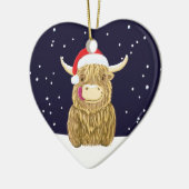 クリスマス雪のスコットランドの高地の牛 セラミックオーナメント (左)