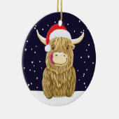 クリスマス雪のスコットランドの高地の牛 セラミックオーナメント (右)