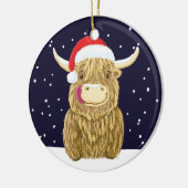 クリスマス雪のスコットランドの高地の牛 セラミックオーナメント (左)
