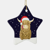 クリスマス雪のスコットランドの高地の牛 セラミックオーナメント (右)