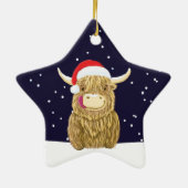 クリスマス雪のスコットランドの高地の牛 セラミックオーナメント (裏面)