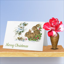 クリスマス雪のヴィンテージのバンニーと鳥