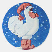 クリスマス雪の歌で赤帽子のチキンラベル ラウンドシール (正面)