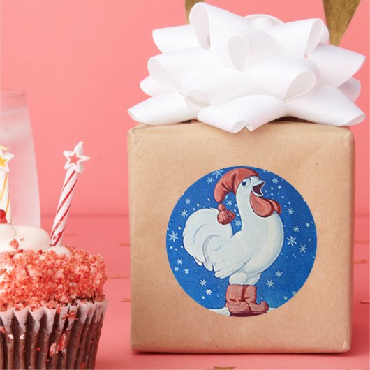 クリスマス雪の歌で赤帽子のチキンラベル ラウンドシール (パーティー)