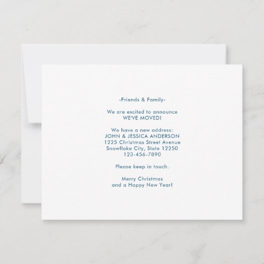 クリスマス雪の移動のための新しい家 案内状 (裏面)