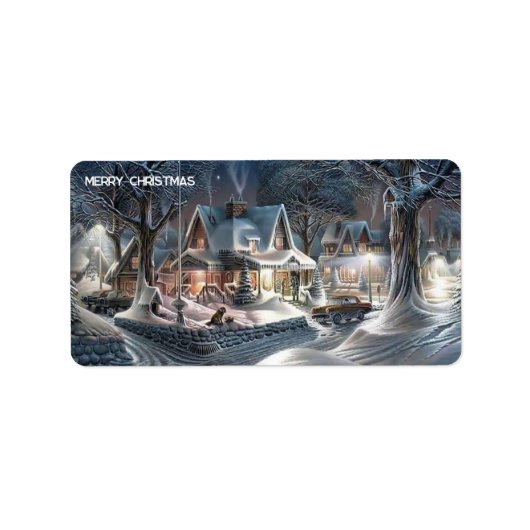 クリスマス雪の背景住所 シール (正面)