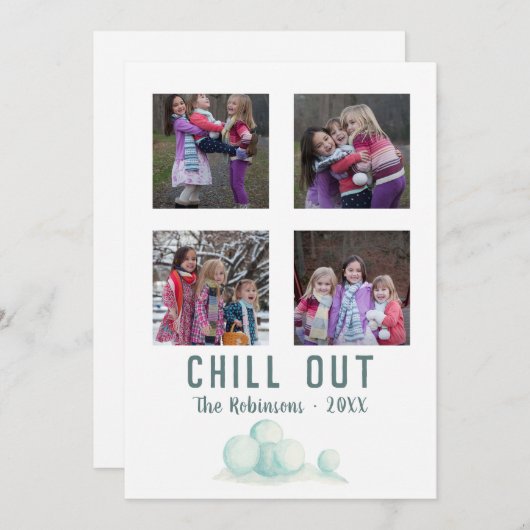 クリスマス雪をテーマにしたファミリーフォトコラージュ シーズンカード (正面/裏面)