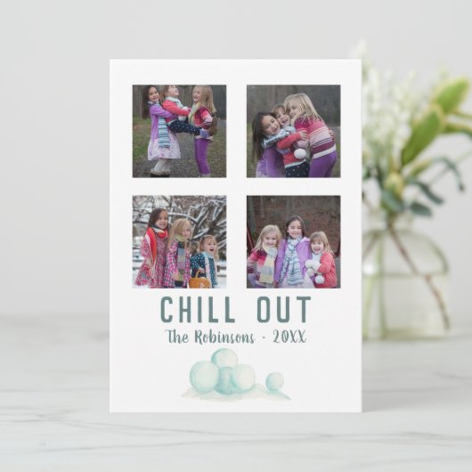 クリスマス雪をテーマにしたファミリーフォトコラージュ シーズンカード (スタンド正面)