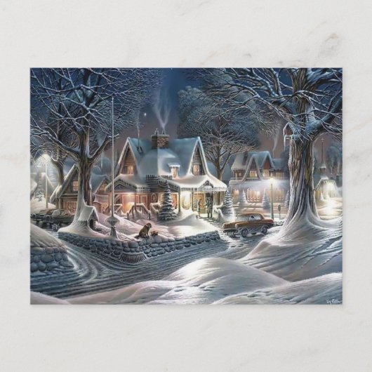 クリスマス雪バックグランドホリデーポストカード シーズンポストカード (正面)