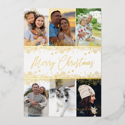 クリスマス雪ファンシー片モダンコラージュ6枚の写真 箔シーズンカード (正面)