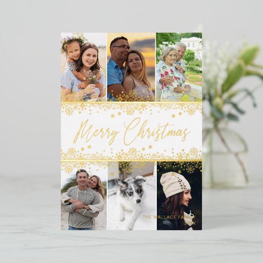クリスマス雪ファンシー片モダンコラージュ6枚の写真 箔シーズンカード (立ち正面)