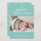 クリスマス雪片 |淡い青 シーズンカード (正面/裏面)