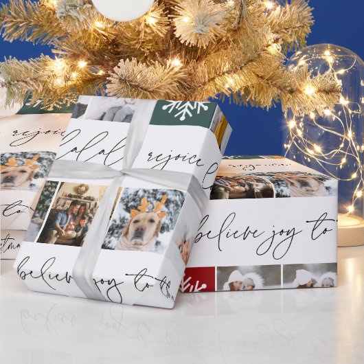 クリスマス雪8枚の写真グリッドコラージュ白黒 ラッピングペーパー (クリスマス)