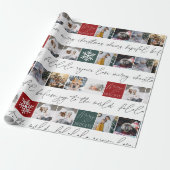 クリスマス雪8枚の写真グリッドコラージュ白黒 ラッピングペーパー (アンロールド)