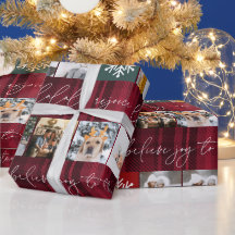 クリスマス雪8枚の写真グリッドコラージュ赤い格子模様