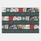 クリスマス雪8枚の写真グリッド緑 ラッピングペーパーシート (正面)
