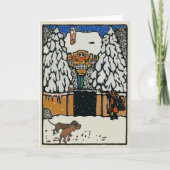 クリスマス雪、サンタおよび犬は文字を加えます シーズンカード (正面)