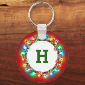 クリスマス電球のリングや輪内にモノグラムセット キーホルダー (正面)