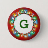 クリスマス電球のリングや輪内のモノグラム 缶バッジ (正面)