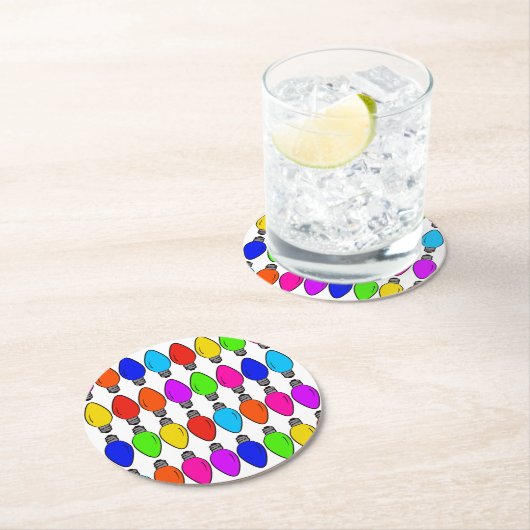 クリスマス電球パターン ラウンドペーパーコースター (インサイチュ)