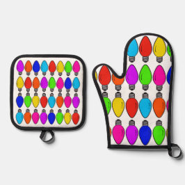 クリスマス電球パターン 鍋つかみ&鍋敷きセット