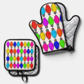 クリスマス電球パターン 鍋つかみ&鍋敷きセット (正面/裏面)