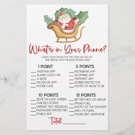 クリスマス電話の赤ちゃんシャワーゲームの内容 便箋 (正面)