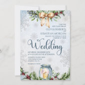 クリスマス霜の降りたの雪の冬の結婚式 招待状 (正面)