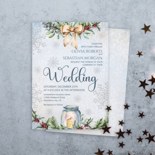 クリスマス霜の降りたの雪の冬の結婚式 招待状