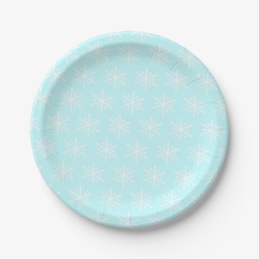 クリスマス霜の降りたブルーの雪片パターン ペーパープレート (正面)